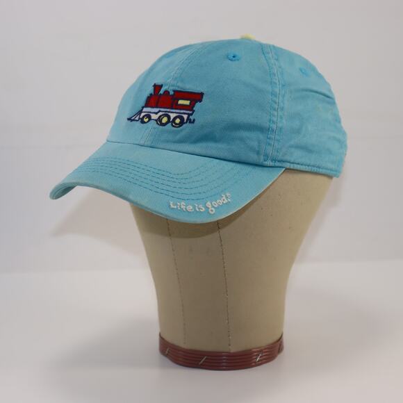 Life Is Good Kids Train Baseball Hat Blue Adjustable Size 2–4T - Picture 2 of 4